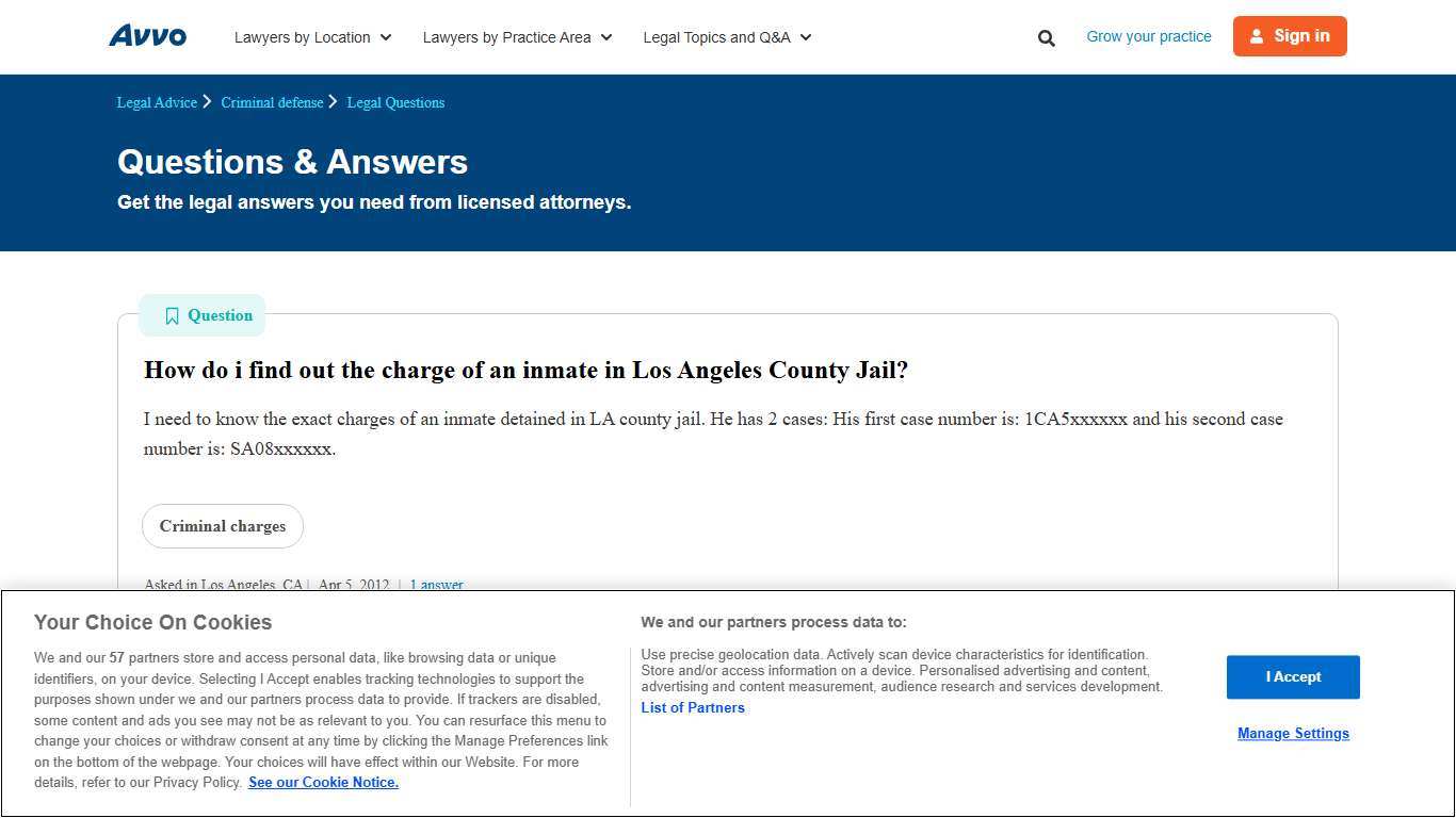 How do i find out the charge of an inmate in Los Angeles County Jail? - Legal Answers